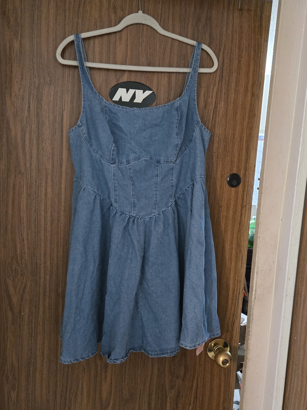 SHEIN Blue Denim Midi Sundress with Fitted Bodice